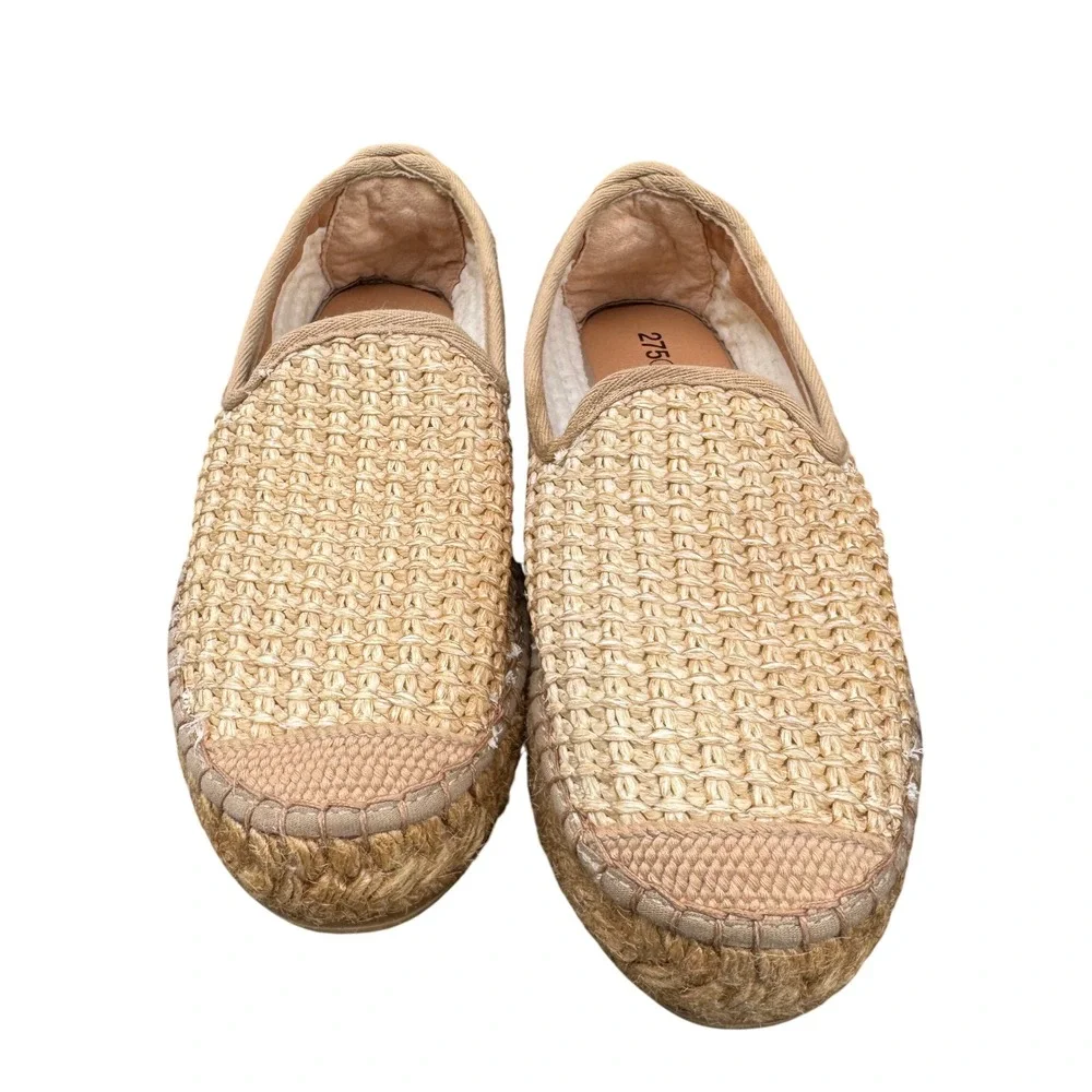 Woven Raffia Espadrille Slip On Shoes Platform‎ 275 Central Size 37 Beige